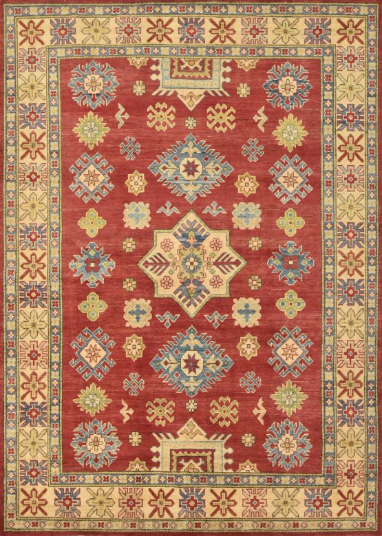Kazak Rug 5'9'' x 8'1'' Red Wool Tribal Hand-Knotted Oriental Carpet