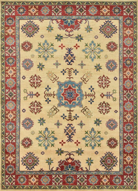 Kazak Rug 5'9'' x 7'10'' Beige Wool Tribal Hand-Knotted Oriental Carpet