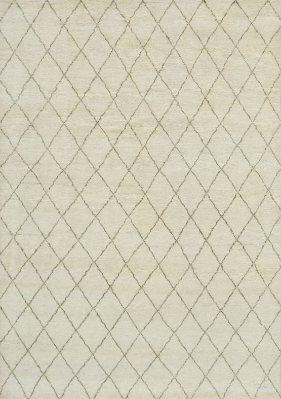 Moroccan Rug 6'4'' x 8'11'' Ivory Brown Wool Contemporary Hand-Knotted Carpet