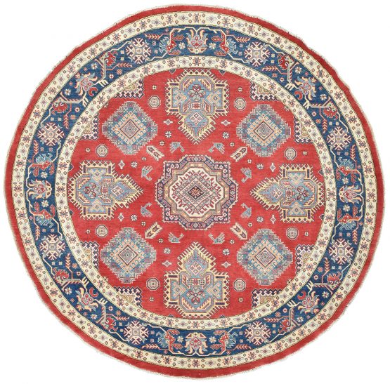 Kazak Rug 8'11'' x 8'9'' Red Wool Tribal Hand-Knotted Oriental Carpet