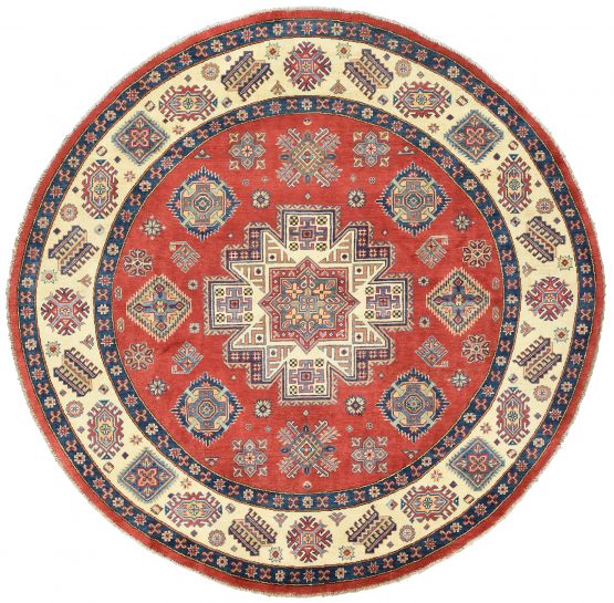 Kazak Rug 8' x 7''10'' Red Wool Tribal Hand-Knotted Oriental Carpet