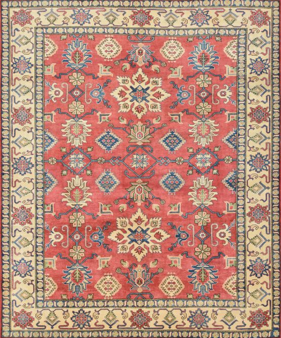 Kazak Rug 9' x 10'11'' Red Wool Tribal Hand-Knotted Oriental Carpet