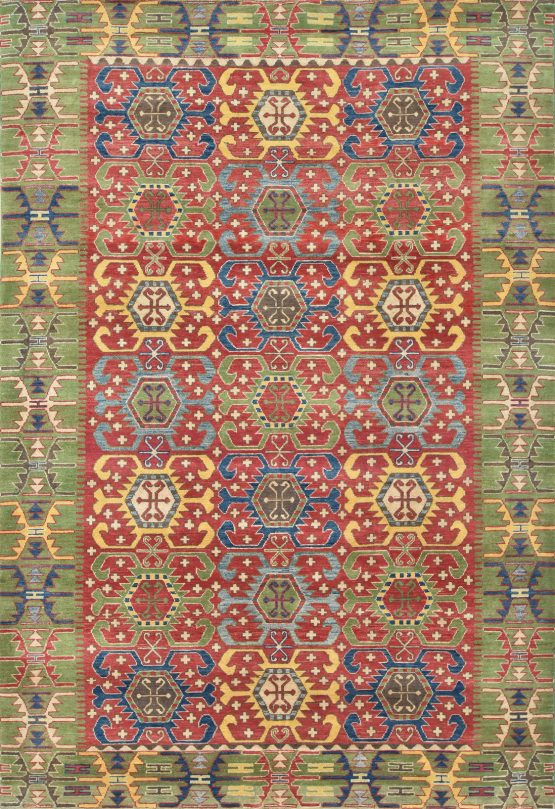 Kazak Rug 6’8” x 9’10” Red Wool Tribal Hand-Knotted Oriental Carpet