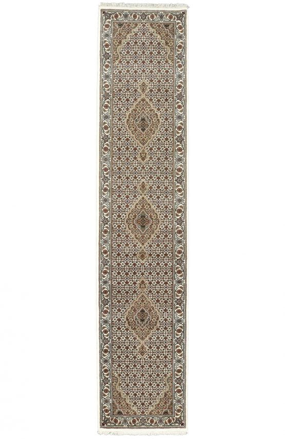 Tabriz Mahi Runner 2'6'' x 11'10'' Ivory Wool Traditional Hand-Knotted Rug