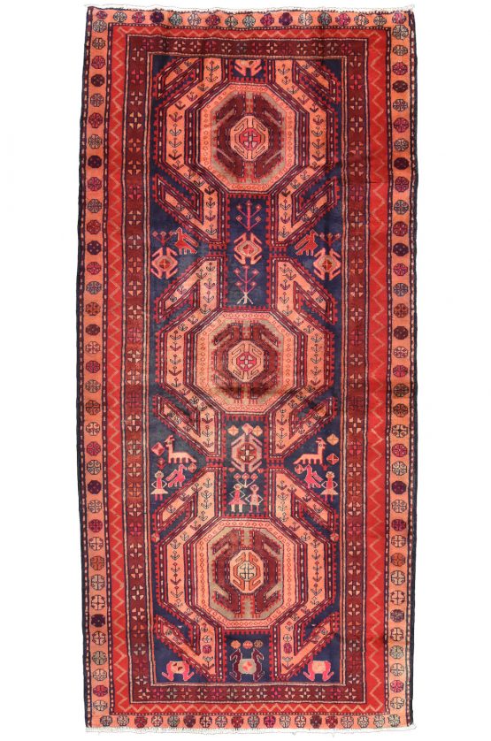 Sarab Rug 4'9'' x 10'4'' Blue Wool Semi-Antique Tribal Hand-Knotted Carpet