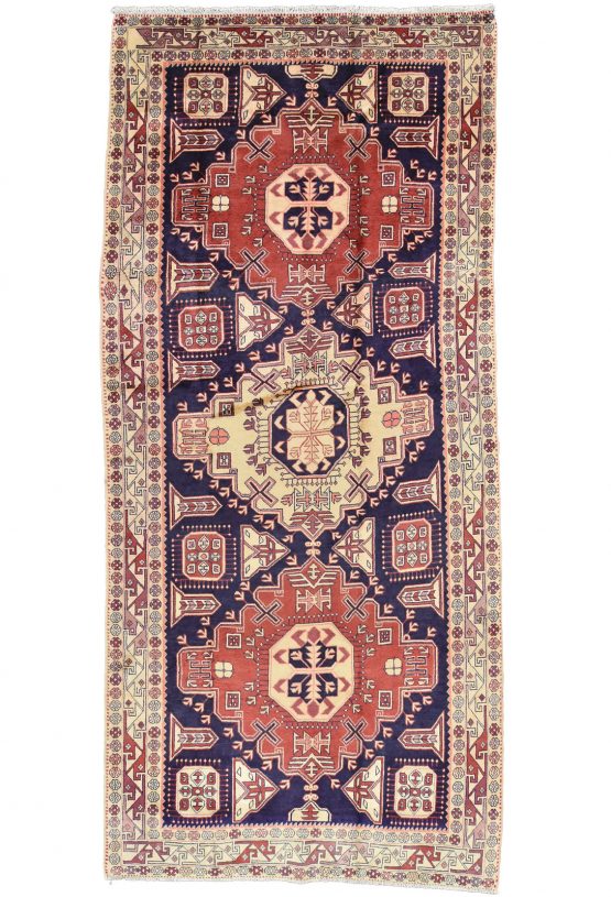 Sarab Rug 4'10'' x 10'7'' Blue Wool Vintage Tribal Hand-Knotted Oriental Carpet
