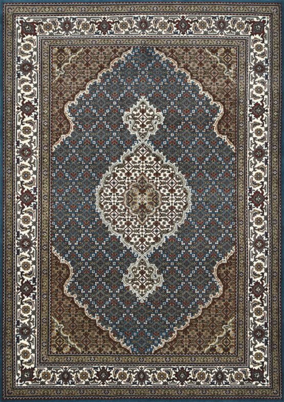 Tabriz Mahi Rug 4'11'' x 7' Blue Wool Traditional Hand-Knotted Oriental Carpet