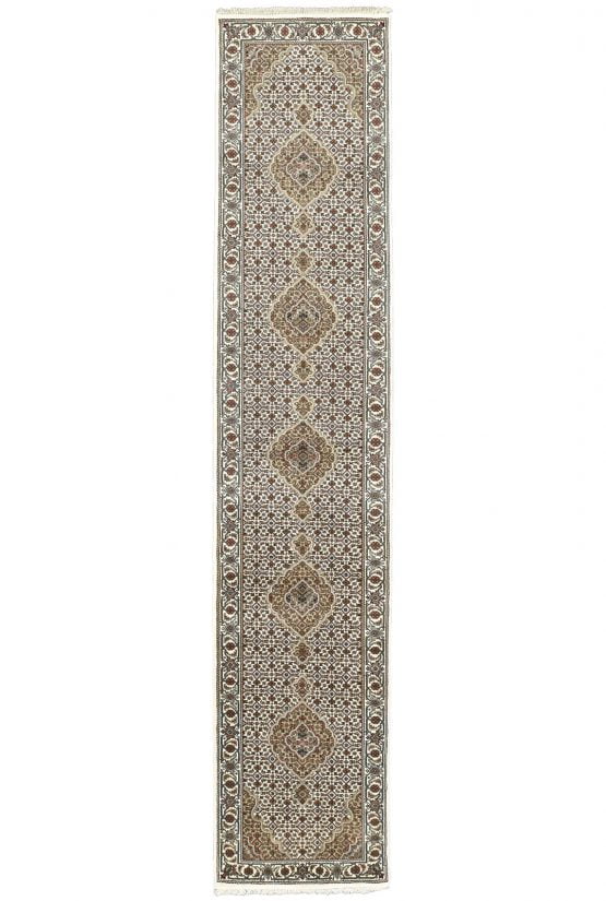 Tabriz Mahi Runner 2'7'' x 13' Ivory Wool Traditional Hand-Knotted Oriental Rug