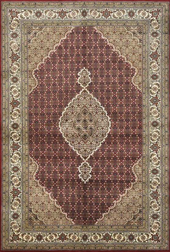 Tabriz Mahi Rug 6' x 9' Red Wool Traditional Hand-Knotted Oriental Carpet