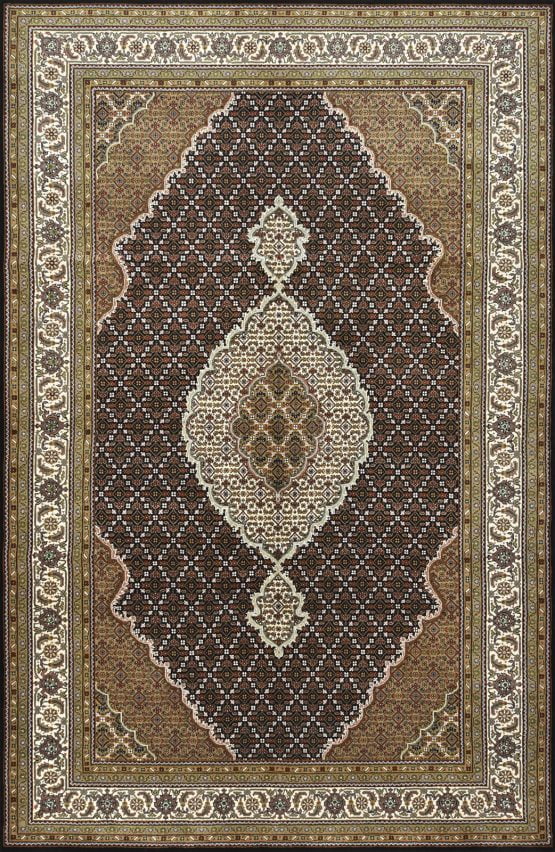 Tabriz Mahi Rug 6'6'' x 10'1'' Black Wool Traditional Hand-Knotted Carpet
