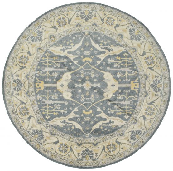 Oushak Rug 9' x 8'11'' Gray Wool Tribal Hand-Knotted Oriental Carpet