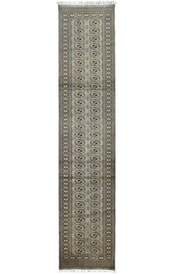 Bokhara Runner 2'7'' x 12' Gray Wool Tribal Hand-Knotted Oriental Rug