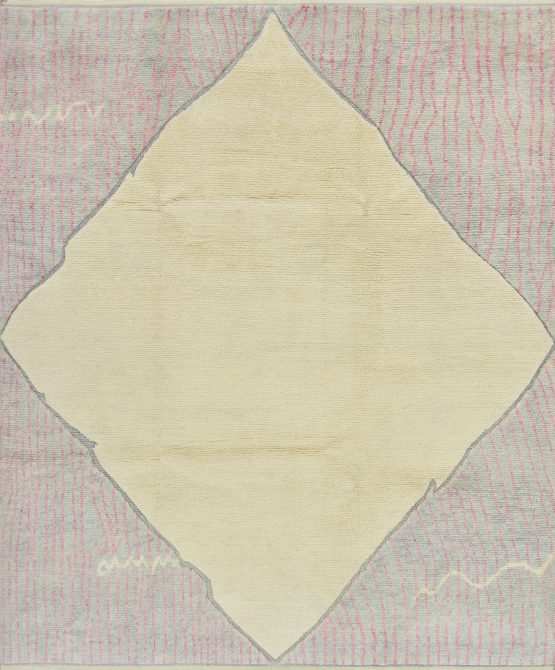 Moroccan Rug 8'2'' x 10' Ivory Wool Contemporary Hand-Knotted Carpet