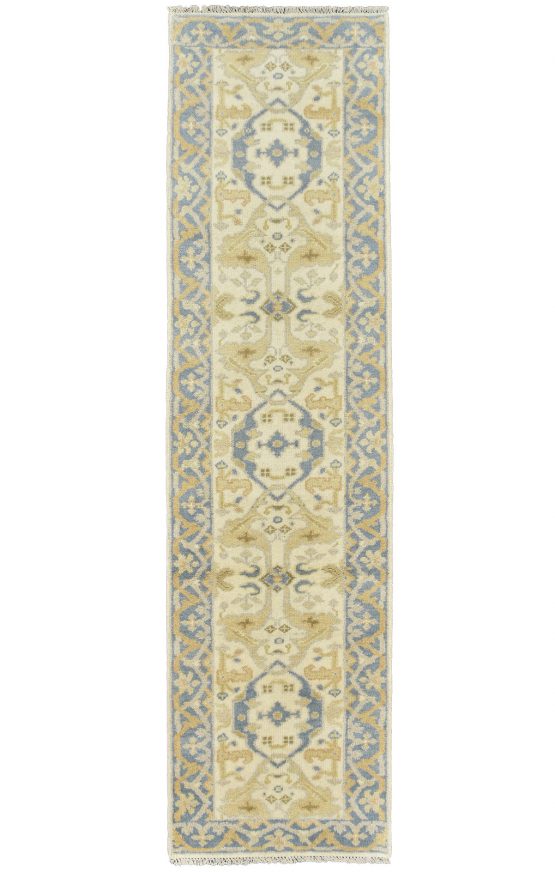 Oushak Runner 2'6'' x 9'7'' White Wool Tribal Hand-Knotted Oriental Rug