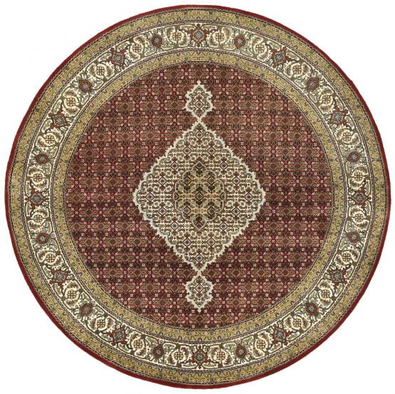 Tabriz Mahi Rug 6'8'' x 6'7'' Red Wool Traditional Hand-Knotted Oriental Carpet