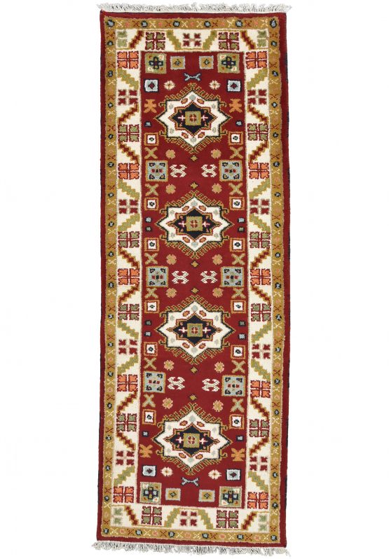Kazak Runner 2'9'' x 7'8'' Red Wool Tribal Hand-Knotted Oriental Rug