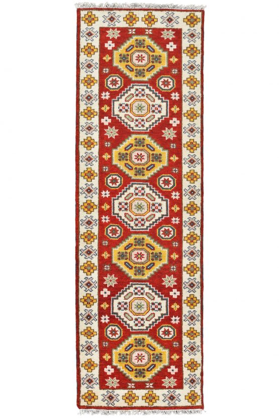 Kazak Runner 2'7'' x 8'3'' Red Wool Geometric Hand-Knotted Oriental Rug
