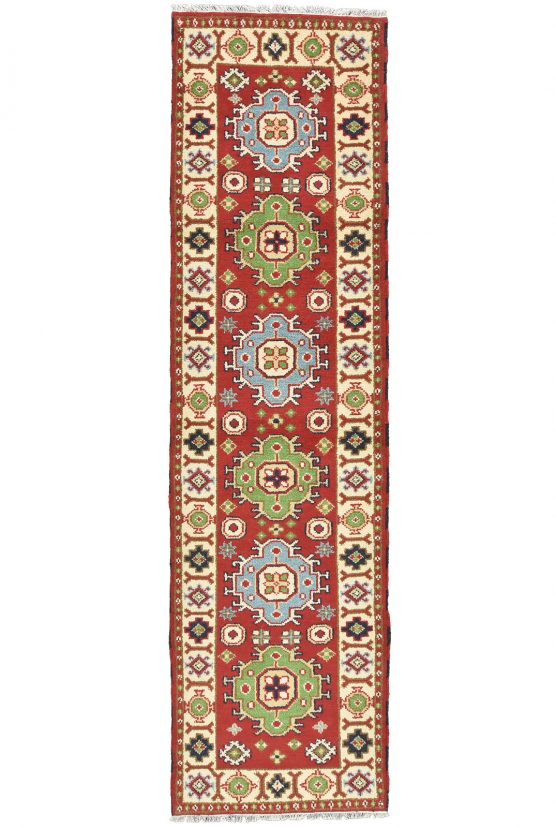 Kazak Runner 2'8'' x 9'11'' Red Wool Geometric Hand-Knotted Oriental Rug
