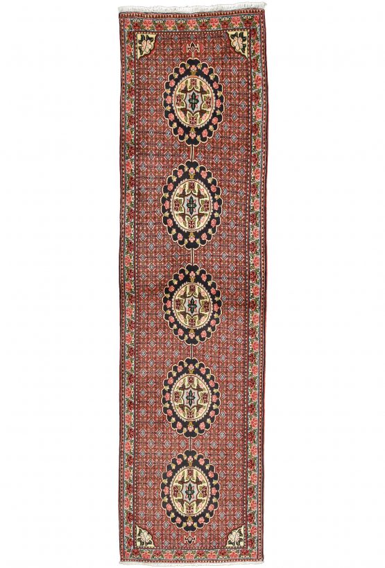 Senneh Runner 2'7'' x 9'7'' Red Wool Vintage Traditional Hand-Knotted Rug