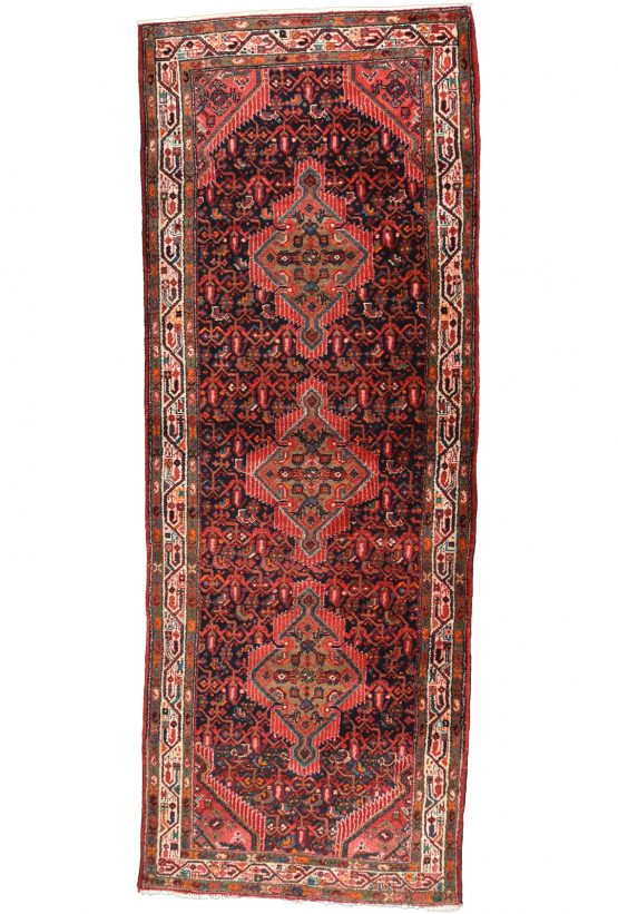 Hamedan Runner 3'9'' x 10'1'' Blue Wool Tribal Semi-Antique Hand-Knotted Rug