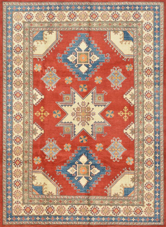 Kazak Rug 8' x 11'2'' Red Wool Tribal Hand-Knotted Oriental Carpet