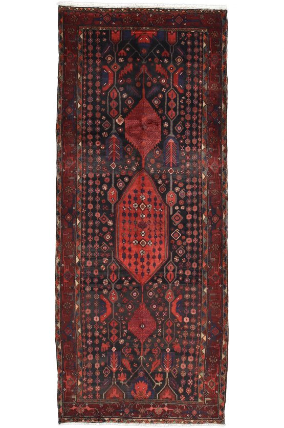 Kolyai Runner 4'6'' x 10'10'' Black Wool Semi-Antique Tribal Hand-Knotted Rug