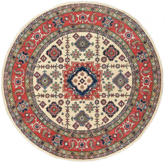 Kazak Rug 7'10'' x 7'9'' Beige Wool Tribal Hand-Knotted Oriental Carpet