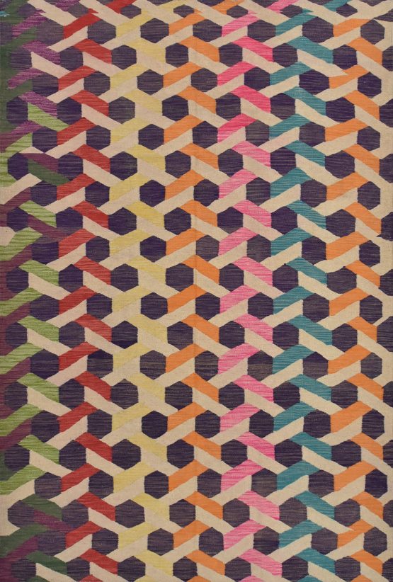 Kilim Rug 6'7'' x 9'8'' Multicolor Wool Geometric Handwoven Oriental Carpet