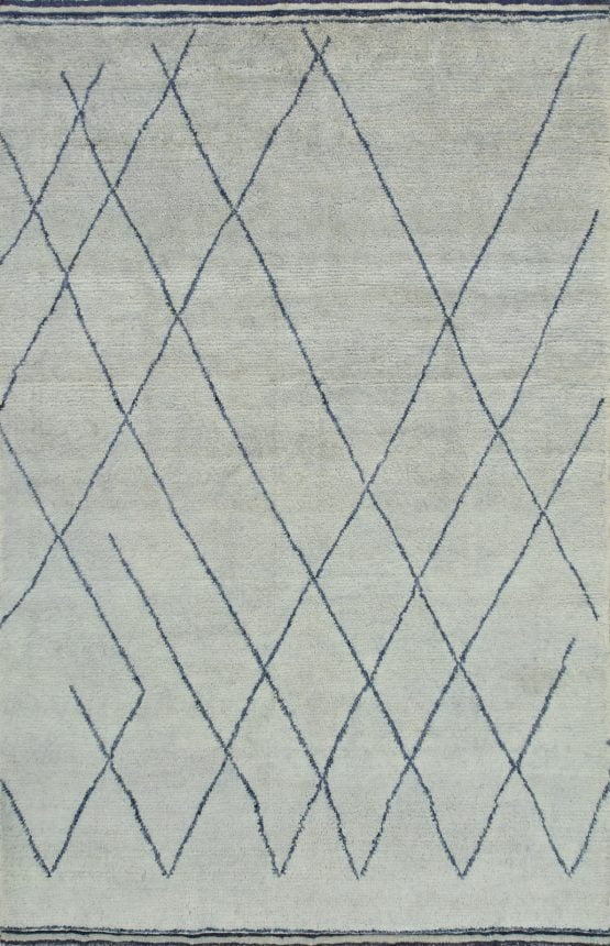 Moroccan Rug 6' x 9'3'' Blue Wool Contemporary Hand-Knotted Carpet