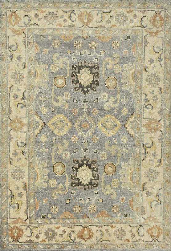 Oushak Rug 6'1'' x 8'10'' Gray Wool Traditional Hand-Knotted Oriental Carpet