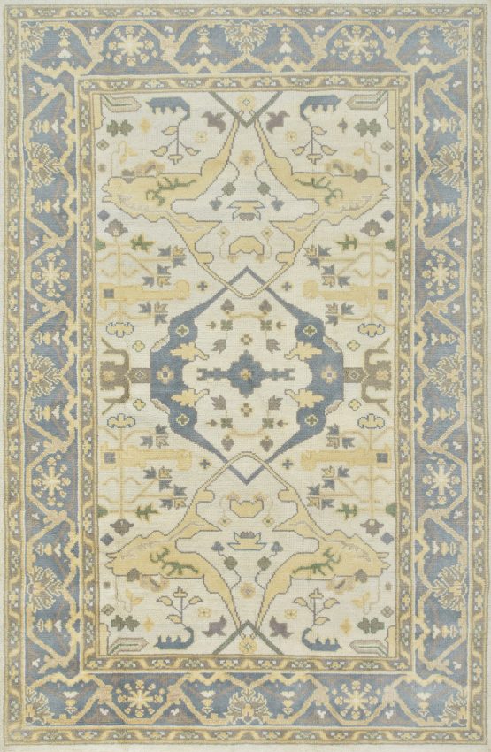 Oushak Rug 5'11'' x 9'1'' Ivory Wool Tribal Hand-Knotted Oriental Carpet