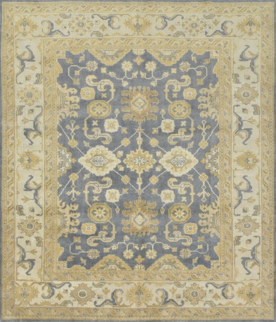 Oushak Rug 8'4'' x 9'10'' Gray Wool Modern Hand-Knotted Oriental Carpet