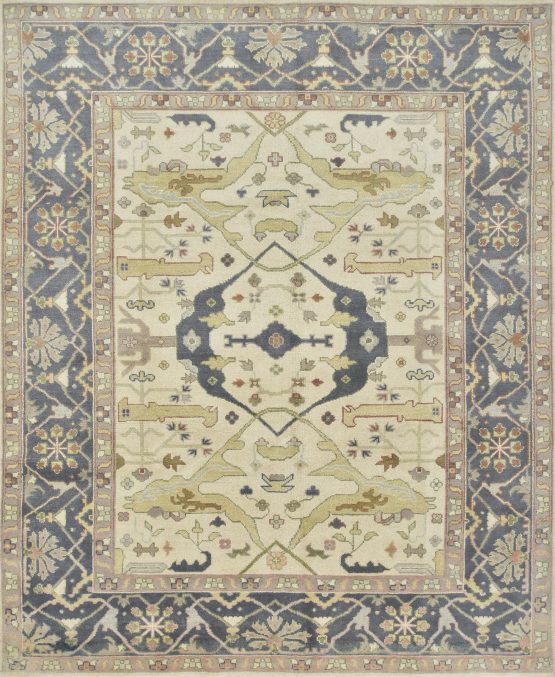 Oushak Rug 8'2'' x 9'10'' Ivory Wool Modern Hand-Knotted Oriental Carpet