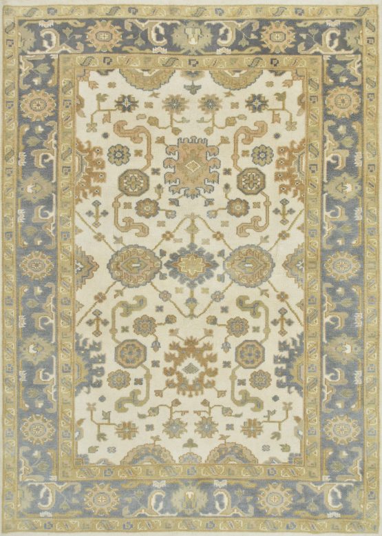 Oushak Rug 6'2'' x 8'9'' Ivory Wool Traditional Hand-Knotted Oriental Carpet