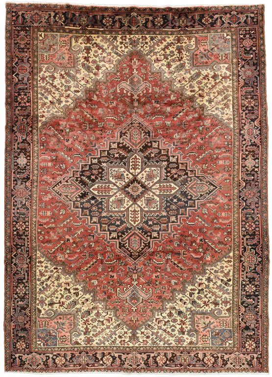 Heriz Rug 8'4'' x 11'7'' Red Wool Semi-Antique Tribal Hand-Knotted Carpet