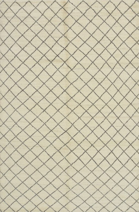 Moroccan Rug 6' x 9' Ivory Brown Wool Contemporary Hand-Knotted Carpet