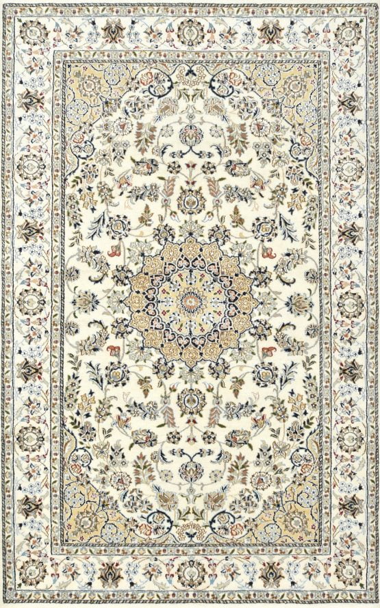 Fine Nain Rug 5'1'' x 8'5'' White Wool Traditional Hand-Knotted Oriental Carpet