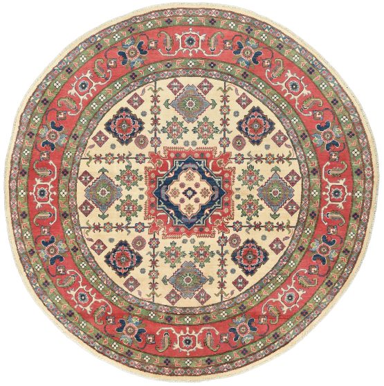 Kazak Rug 7'9'' x 7'10'' Beige Wool Tribal Hand-Knotted Oriental Carpet