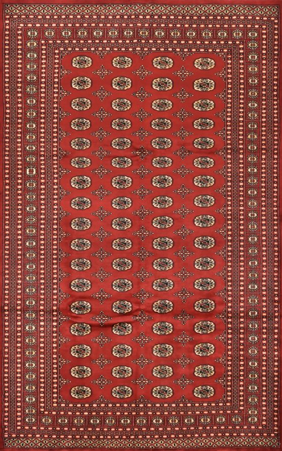 Bokhara Rug 6'1'' x 10'2'' Red Wool Tribal Hand-Knotted Oriental Carpet