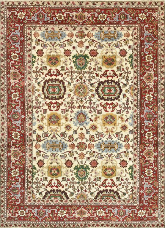 Heriz Rug 9'10'' x 13'10'' Ivory Wool Traditional Hand-Knotted Oriental Carpet