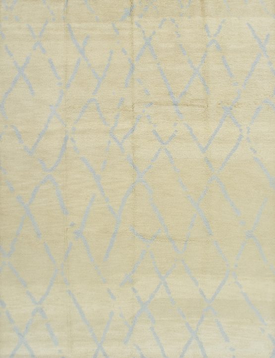 Moroccan Rug 9'2'' x 11'11'' Ivory Wool Contemporary Hand-Knotted Carpet