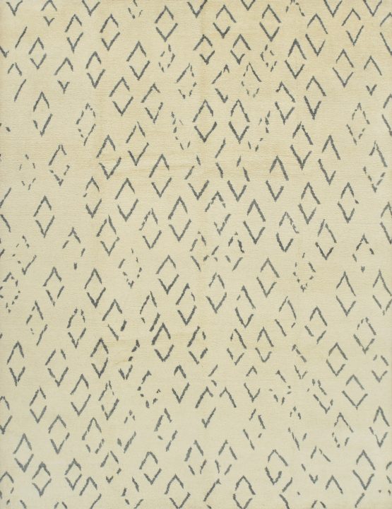 Moroccan Rug 9'1'' x 11'10'' Ivory Wool Contemporary Hand-Knotted Carpet