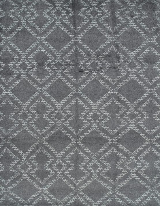 Moroccan Rug 9'2'' x 11'11'' Gray Wool/Viscose Contemporary Hand-Knotted Carpet