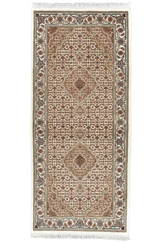 Tabriz Mahi Runner 2'9'' x 6'3'' Ivory Wool Traditional Hand-Knotted Rug