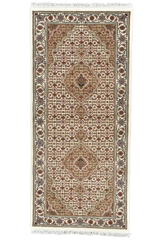 Tabriz Mahi Runner 2'10'' x 6'2'' Ivory Wool Traditional Hand-Knotted Rug