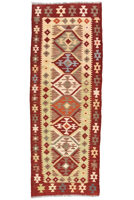 Kilim Runner 2'6'' x 6'9'' Brown Wool Tribal Handwoven Oriental Rug