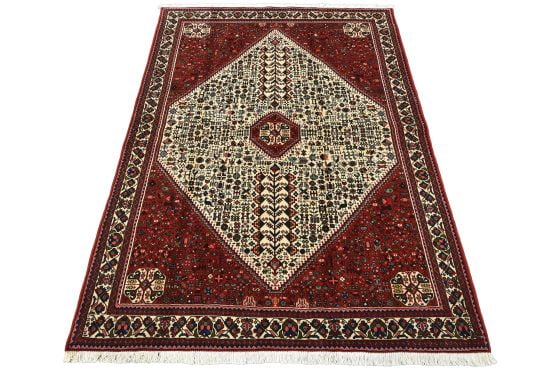 Abadeh Rug 5'2'' x 6'11'' Ivory Wool Vintage Tribal Hand-Knotted Oriental Carpet