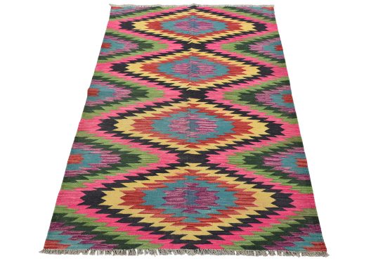 Kilim Rug 4'9'' x 6'6'' Multicolor Wool Geometric Handwoven Oriental Carpet