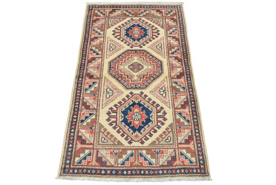 Kazak Rug 3'1'' x 5' Beige Wool Tribal Hand-Knotted Oriental Carpet