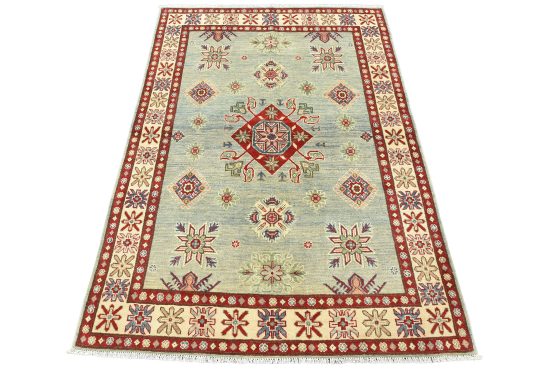 Kazak Rug 4'11'' x 6'8'' Blue Wool Tribal Hand-Knotted Oriental Carpet